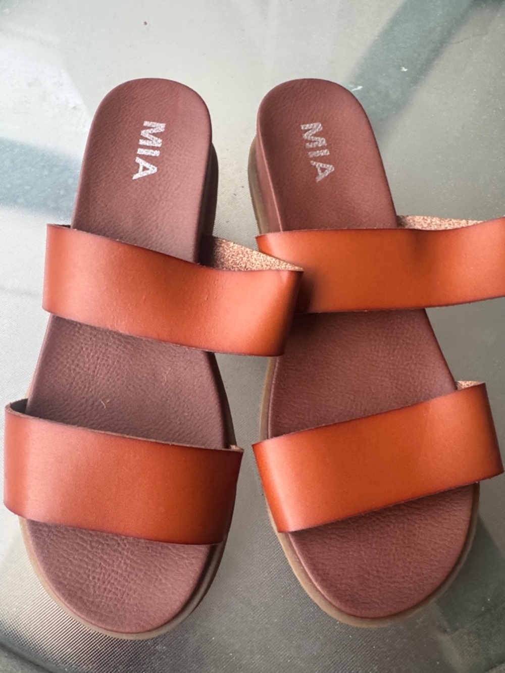MIA Women's Cognac Double-Band Slide Sandals Size 7 1/2